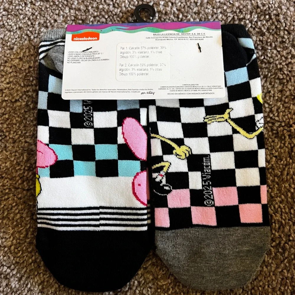 Spongebob Squarepants No Show Socks 2 Pair Pack‎ Patrick Squidward One Size 0323